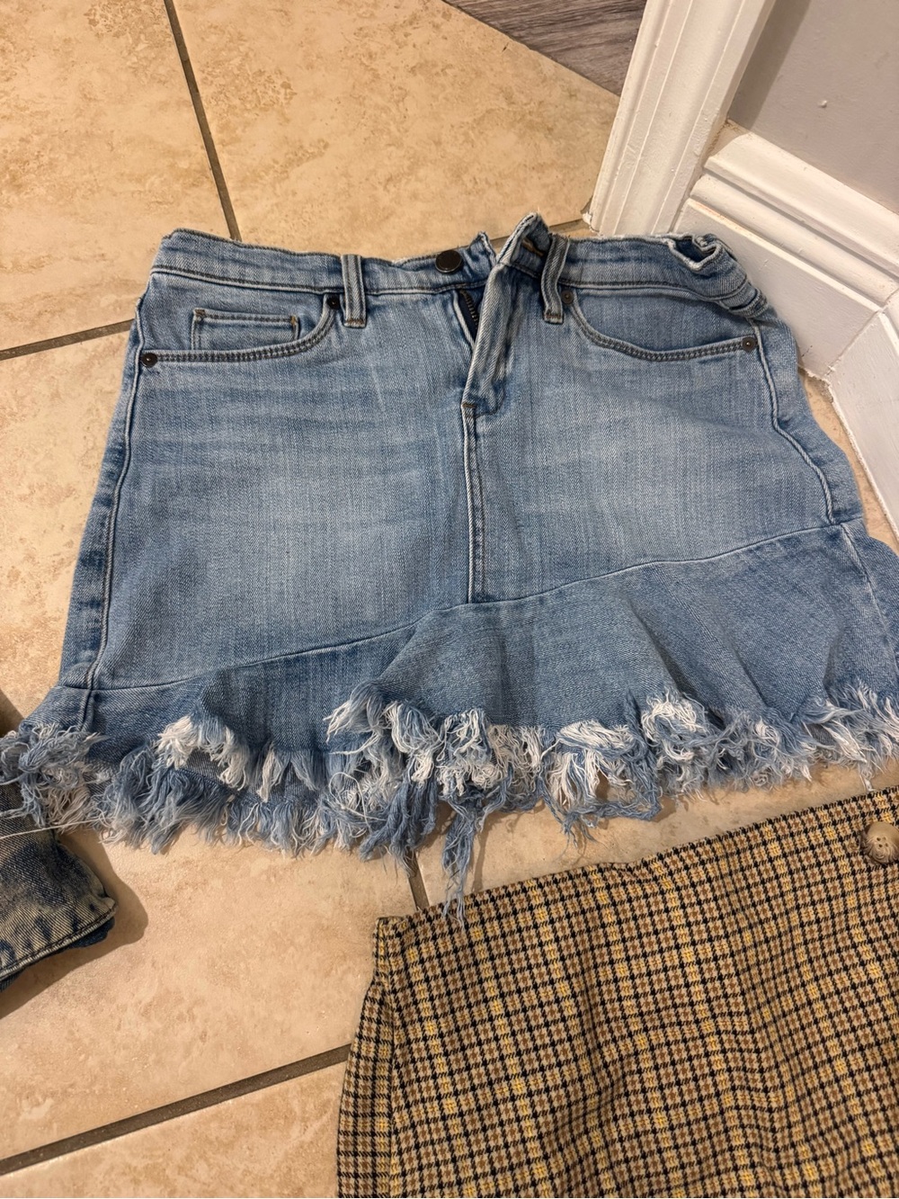 Light Blue Denim Ruffle Hem Mini Skirt